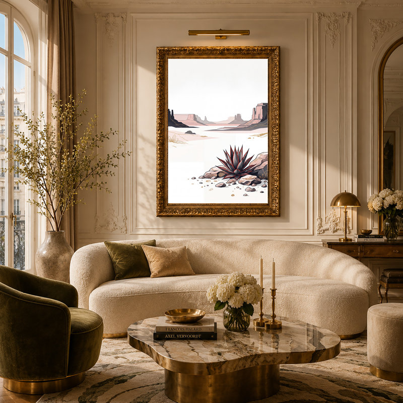 Toile agave foncé sur des rochers près du désert rose, art mural sur toile, 30"H x 20"W