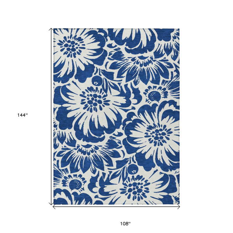 Tapis extérieur lavable antidérapant 9 pi x 12 pi bleu marine et ivoire