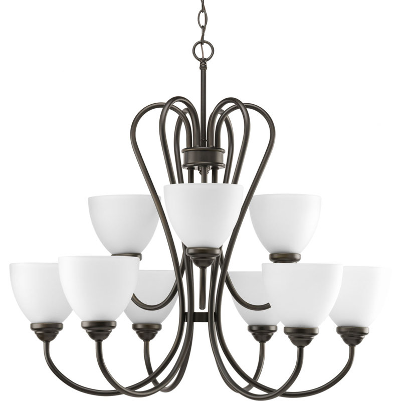 Lustre à niveaux 9 lumières Yakubu, Bronze antique