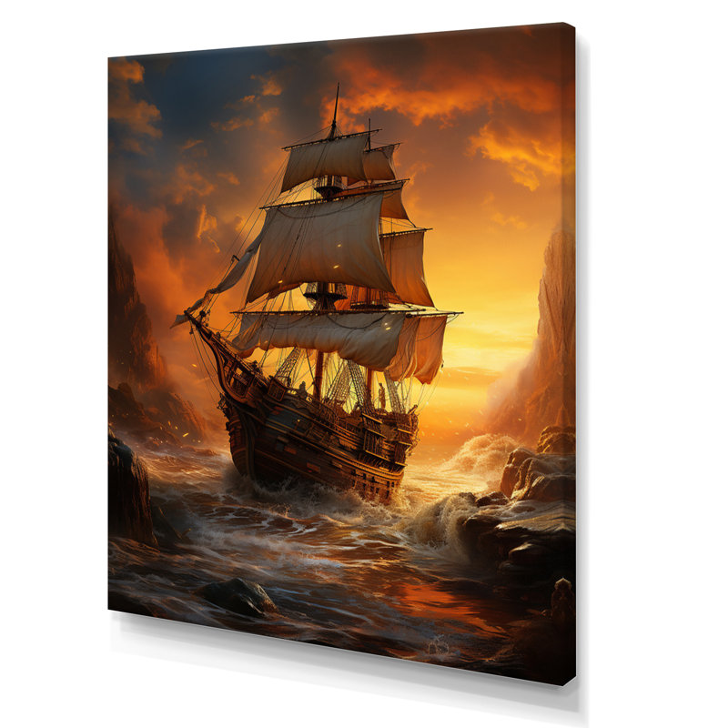 Pirate bateau pillage héritage - décoration murale pirate, H 44 po x l 34 po x P 1,5 po, Toile tendue