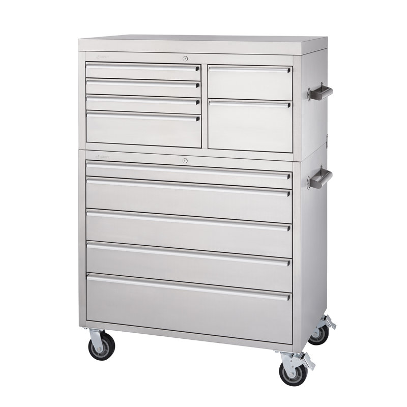 TRINITY 43 in. W 11-Drawer Stainless Steel Rolling Tool Chest Combo