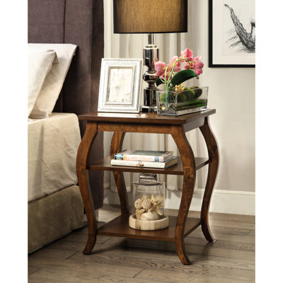 Table à pieds carrés avec 2 tablettes au fini noyer - option de rangement en bois