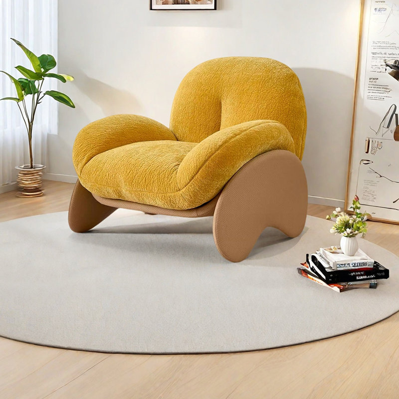 Chaise de loisirs élégante en bois massif, Chenille jaune
