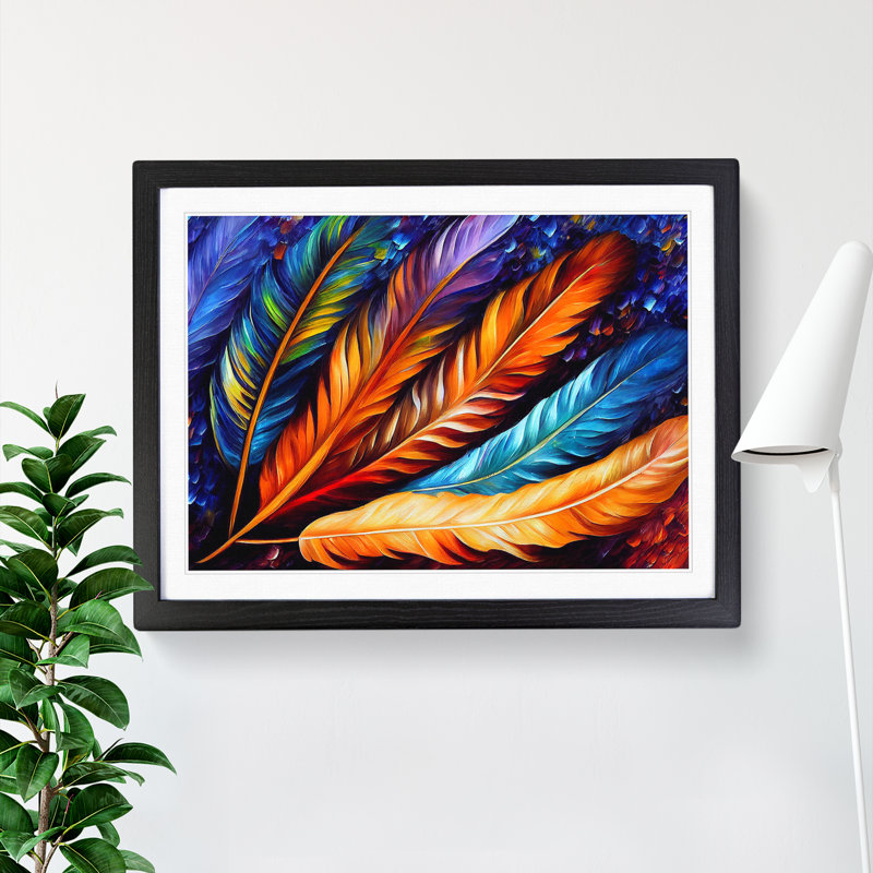 Bird Feather - Single Picture Frame Painting, Black Framed, 46cm H x 64cm W x 2cm D
