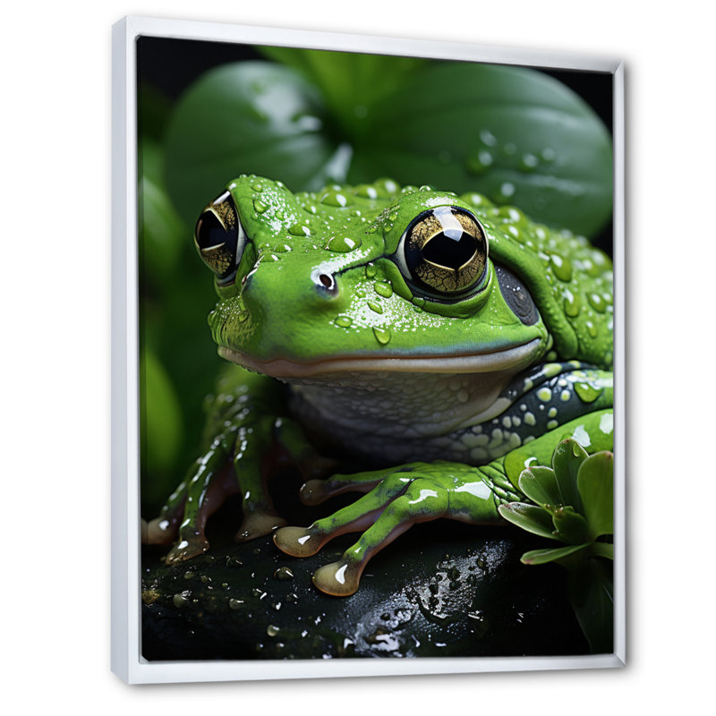Green Frog Portrait " Green Frog Portrait ", 20" H x 12" W x 1" D, White Framed