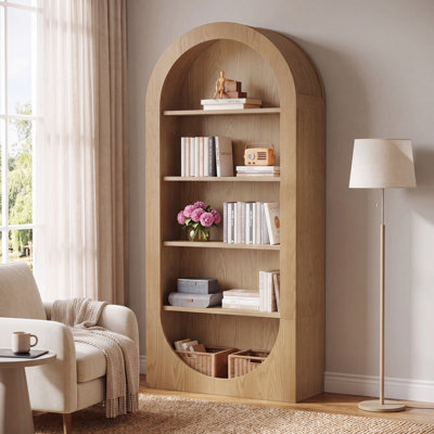 70.9" Tall Arched Bookshelf with 5 Open Shelves