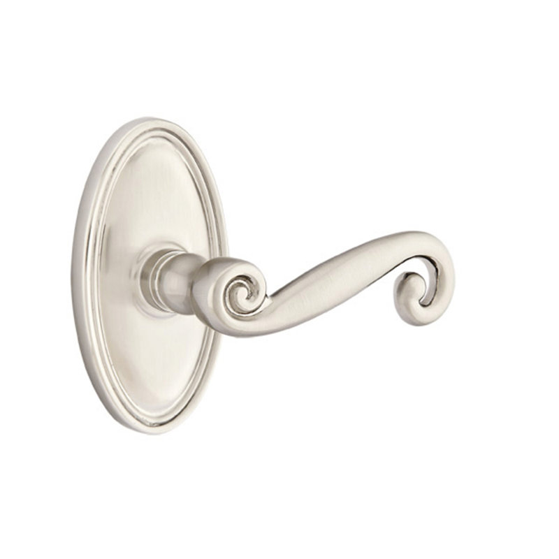Scroll Double Dummy Door Lever with Oval Rosette, Satin Nickel, Right