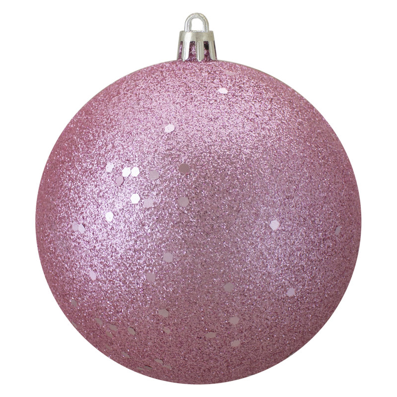 Ornement boule de Noël holographique à paillettes rose incassable 4 po (100 mm)