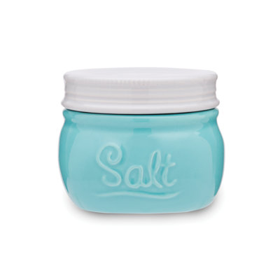 Fox Run Brands Brands Vintage Style Mason Jar Salt Cellar, Blue Ceramic with White Lid