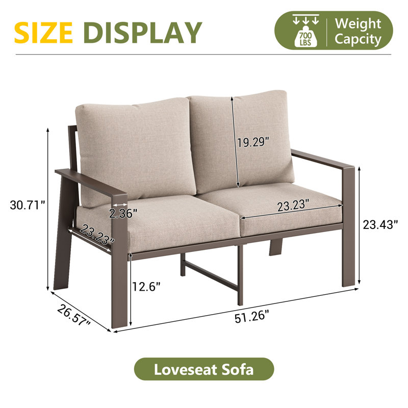 2-Seater Outdoor Patio Loveseat – All-Weather Aluminum Frame with Premium Cushions, Beige