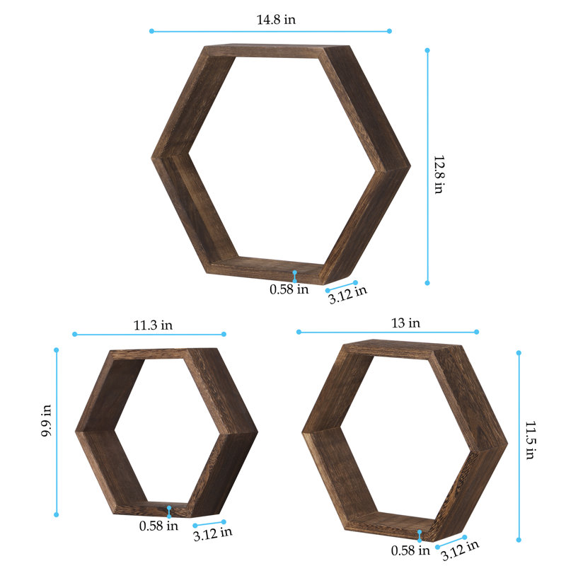 Tablette flottante hexagonale 3 tablettes, Noyers