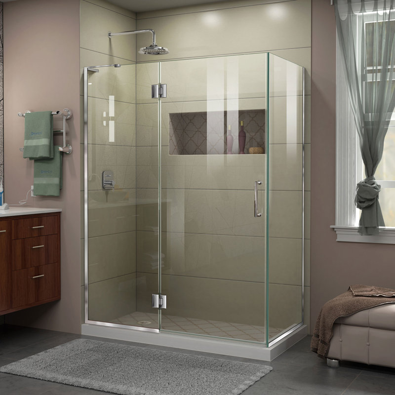 Unidoor-X 48.38" x 72" Rectangle Hinged Shower Enclosure, Chrome, Left Side
