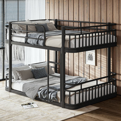 Lit superposé double au-dessus de double avec échelles et garde-corps, structure en métal à tuyaux ronds améliorés, élégant et polyvalent pour toutes les pièces, adolescents et adultes, noir