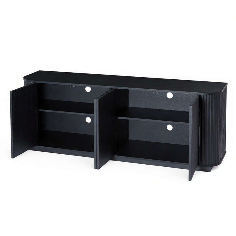 62.8" Office Storage Cabinet with 4 Fluted Doors Sideboard Credenza for Home Office, Contemporary Black, Matte Black