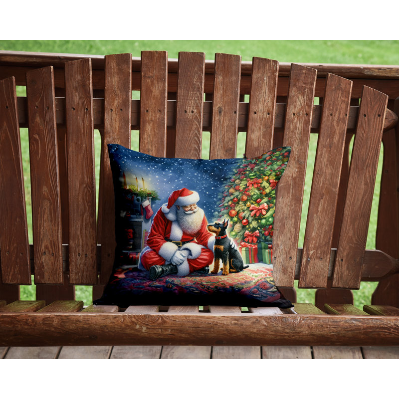 Coussin Manchester Terrier and Santa Claus, H 14 po x l 14 po