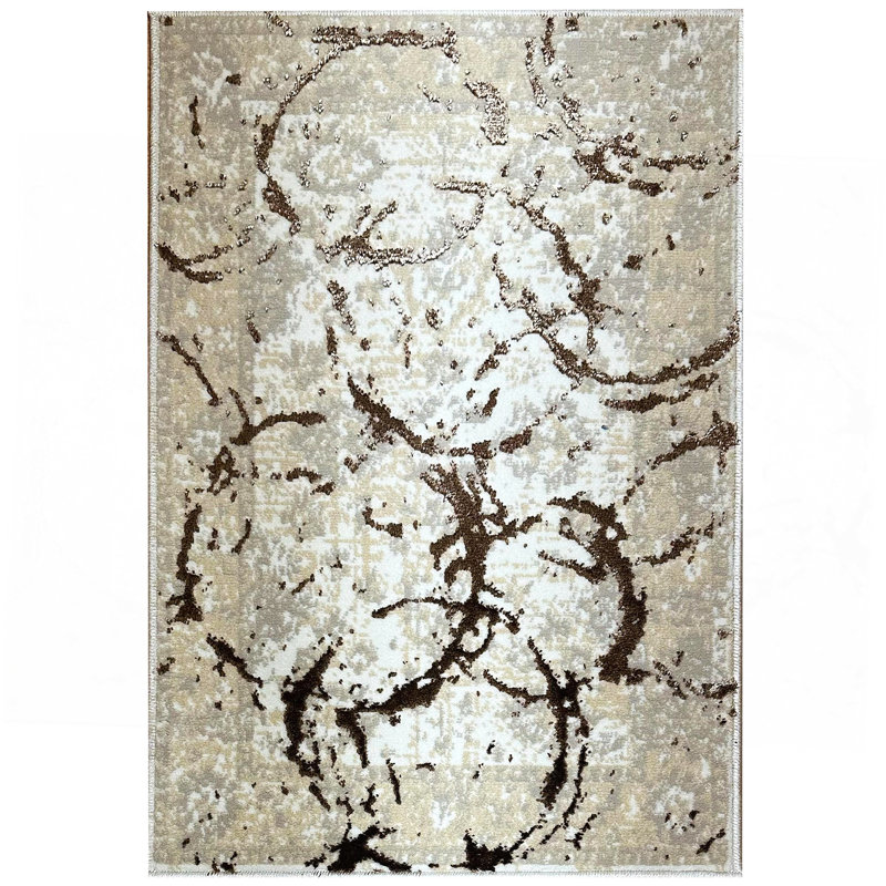 Tapis beige et gris à motif abstrait Penina, Rectangle 2 pi 8 po x 5 pi