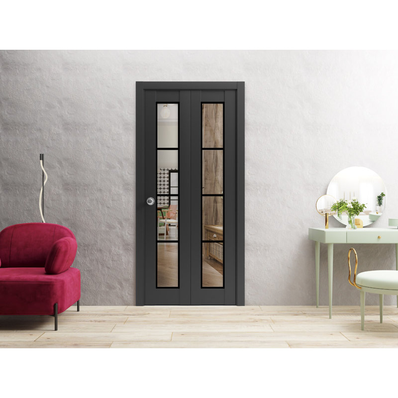 Porte pliante à panneaux en bois, Noir mat, 64 po x 80 po