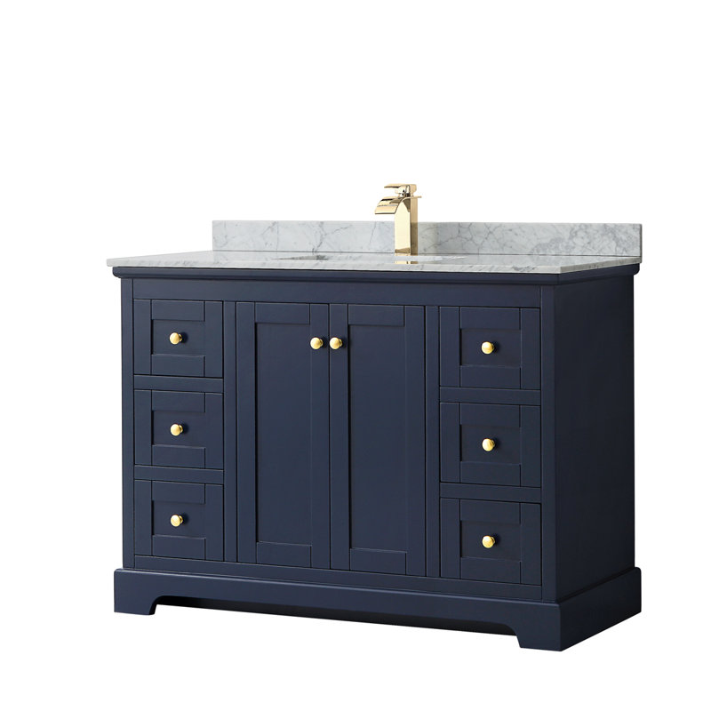 Ensemble de meuble-lavabo simple 48 po Avery, Bleu foncé, Or brossé