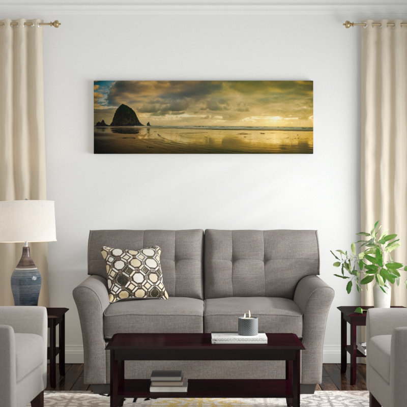 " Haystack Sunset Panorama " by Don Schwartz, 12" H x 36" W x 1.5" D, Black Framed Canvas