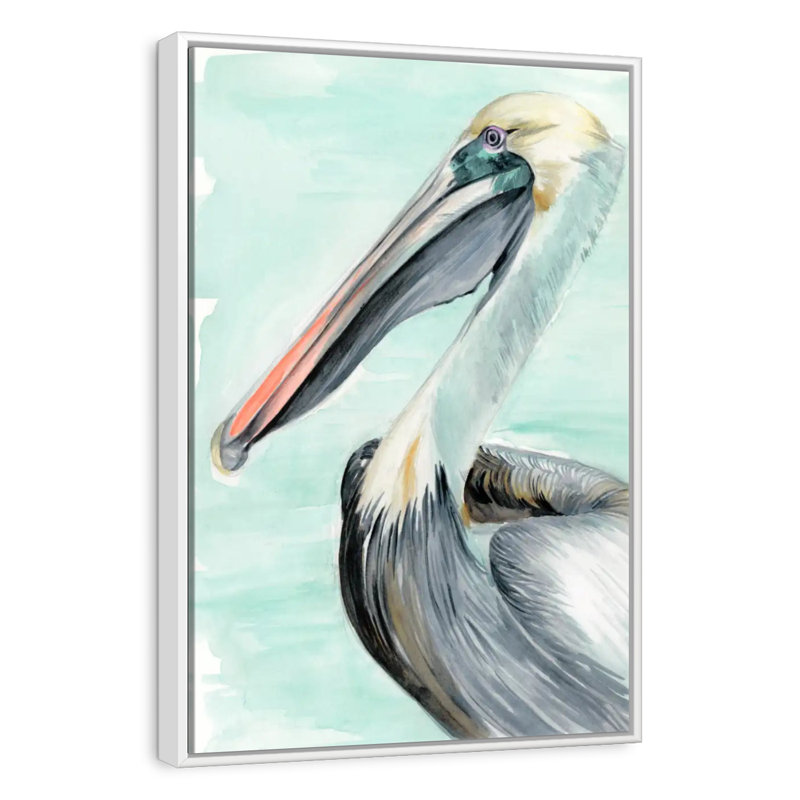 Pélican turquoise II, Cadre flottant blanc, 31" x 46"
