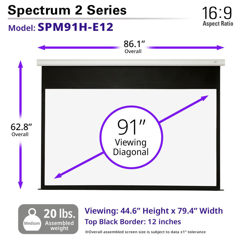 Spectrum2 Series Electric Wall/ Ceiling Mounted Projector Screen, 91" Diagonal 