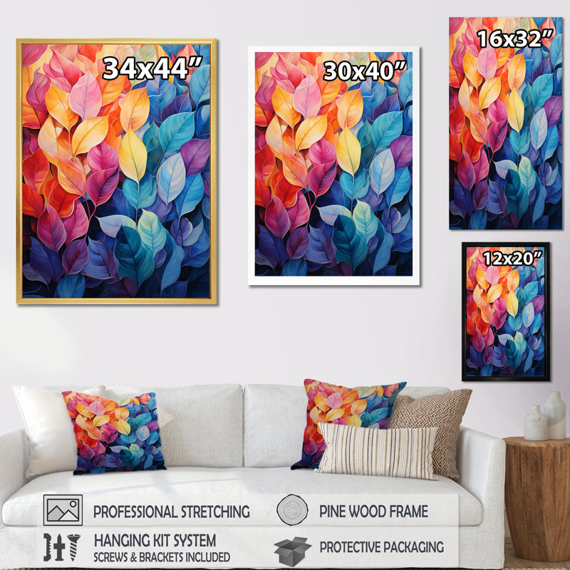 «Colorful Pastel Vibrant Foliage I», reproduction sur toile, Cadre flottant blanc, 44" H x 34" W