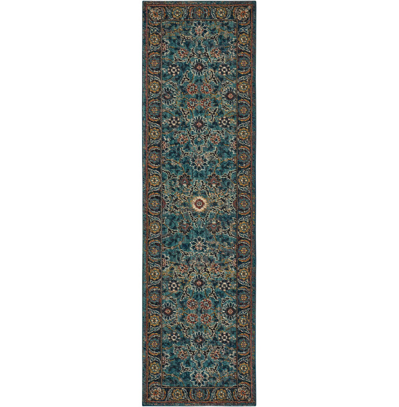 Tapis bleu d'inspiration persane Tonita, Tapis de couloir 2 pi 3 po x 8 pi