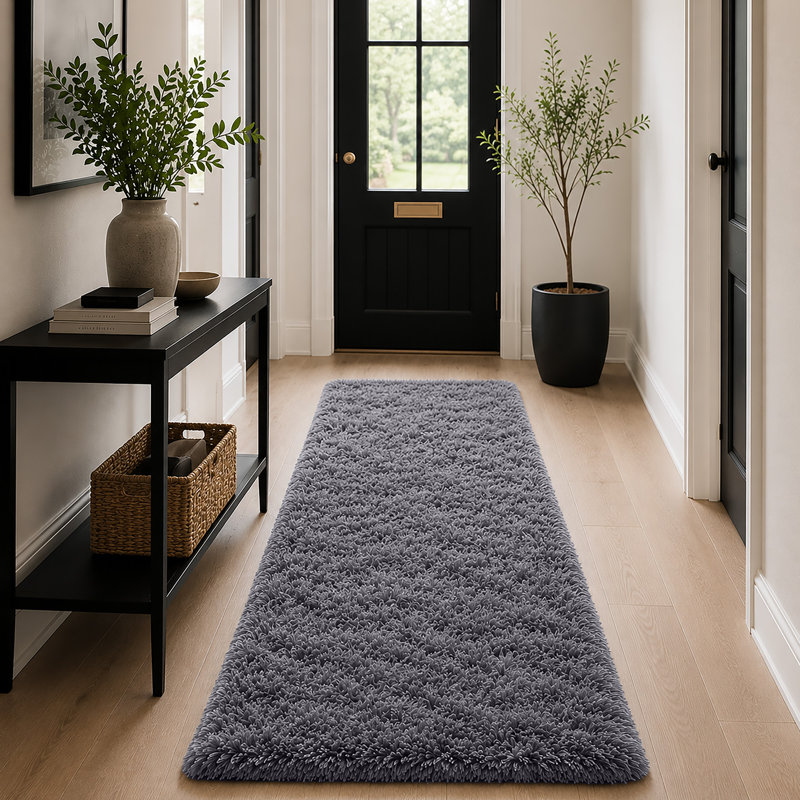 Luxury Plush Shaggy Area Rug & Runner, Soft Deep-Pile Non-Slip Living Room Carpet, Grey, Runner 60 x 110 cm