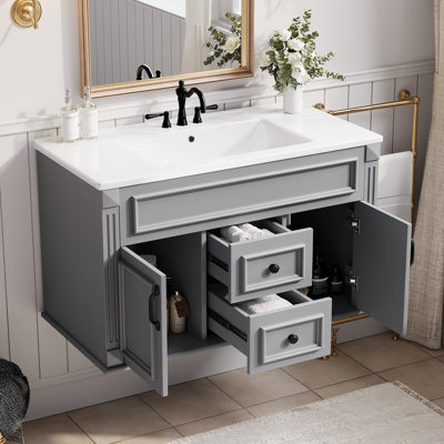 Armoire de salle de bain murale 36 po avec lavabo et tiroirs en céramique, 36 po.