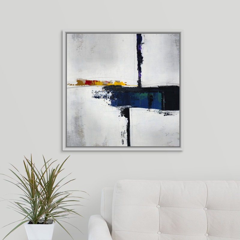 « time frame ii », peinture sur toile, H 25,7 po x l 25,7 po x P 1,75 po, Cadre flottant blanc