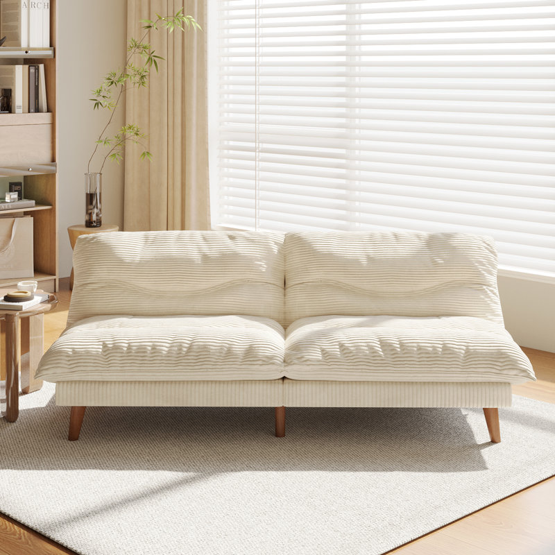 Canapé-lit convertible multifonctionnel en velours côtelé, H 19,2 po x l 69 po x P 37,4 po, Beige