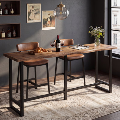 Table de bar en bois massif de 200 cm (78,74 po) avec structure en métal, plateau en bois de style industriel, table haute rustique pour bar ou cuisine.