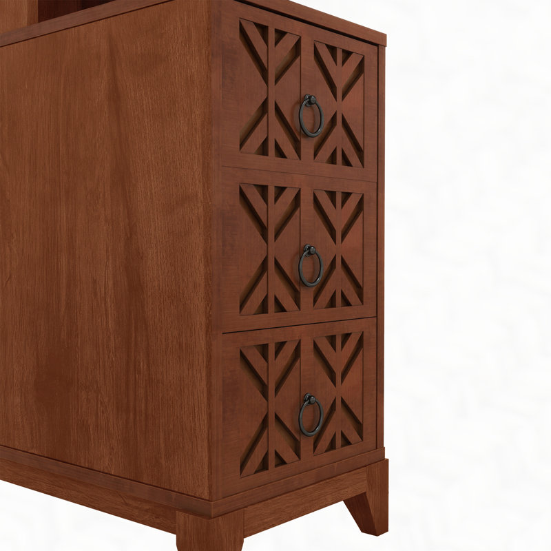 End Table with 3 Drawers, Corner Table with 2 Open Shelves, Tall Side Table for Bedroom and Corner, Natural