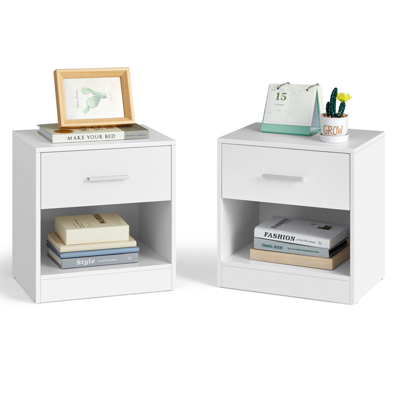 Meraya 39cm W Manufactured Wood Bedside Table, Classic White