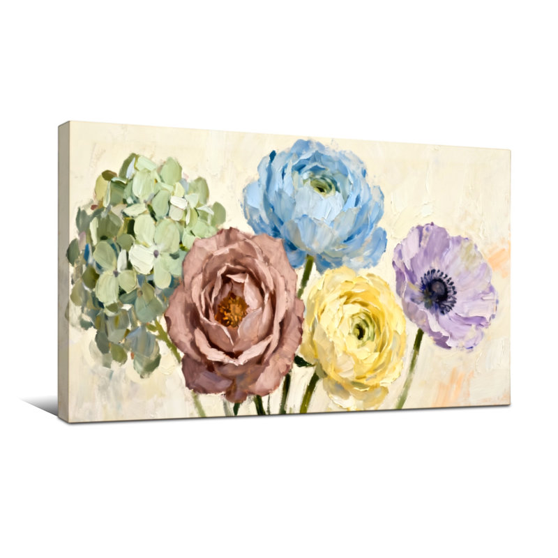 Bouquet de plantes et de fleurs aux couleurs pastel douces, H 16 po x l 32 po