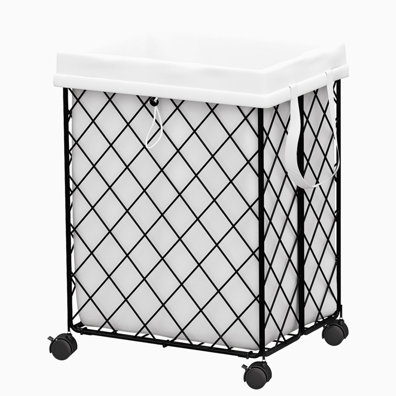 Laundry Basket With Wheels, Rolling Laundry Hamper, Detachable And Washable Lining, Metal Frame, Suitable For Bedrooms, Bathrooms, Laundry Rooms