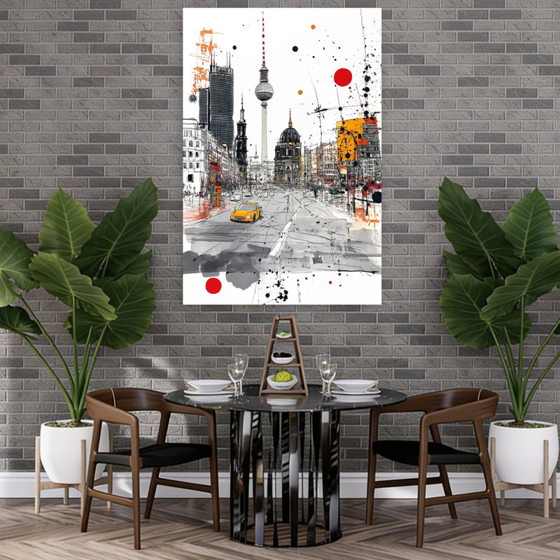 Vibrant Berlin City Modern Vibrant Abstract Architecture City Wall Art Print 1 Piece Wrapped Canvas Wall Art