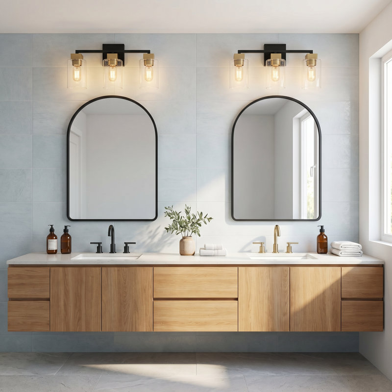 Nayomee Dimmable Black/Brass Rectangle Vanity Light, 3