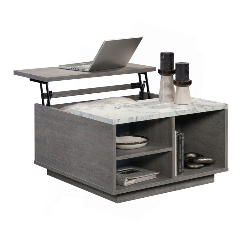 Table basse à plateau relevable, finition brune