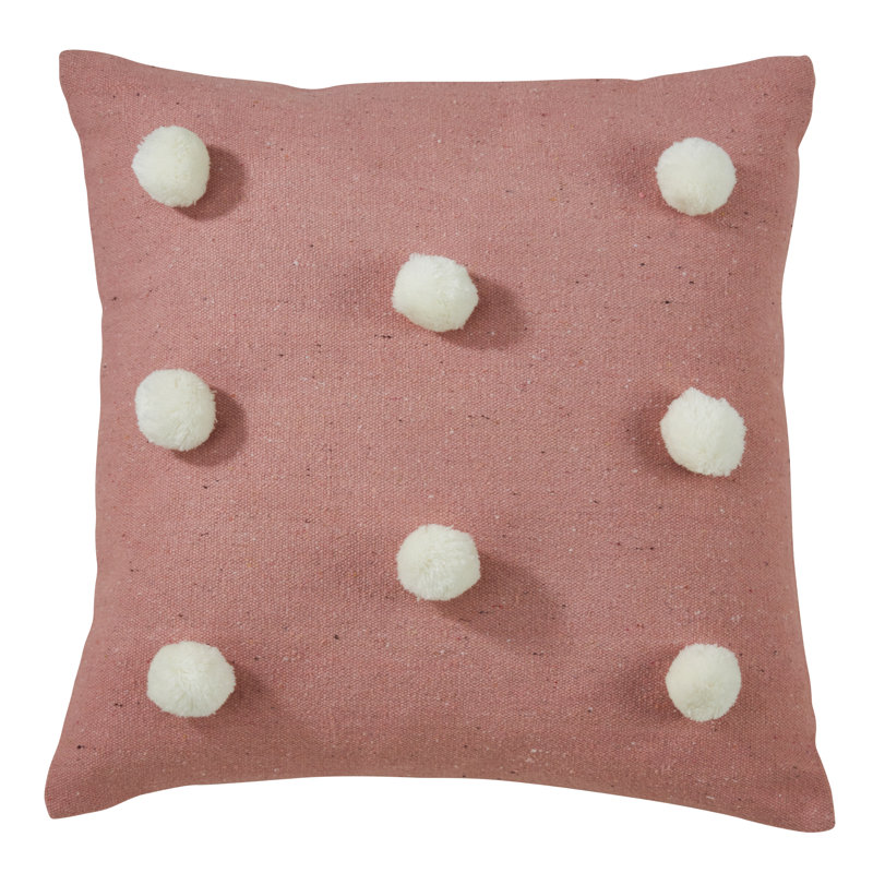 Pink Cotton Square Pom Pom Throw Pillow 22"