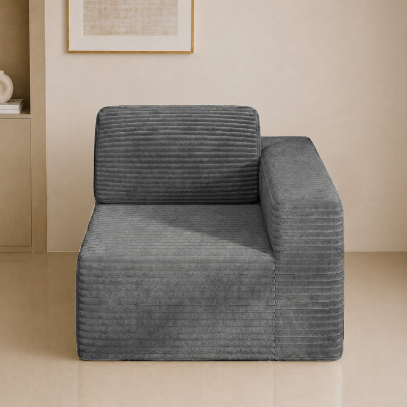 1 Seater Corduroy Sectional, Grey