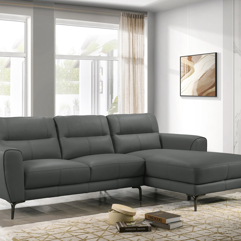 Ensemble de canapé modulaire en cuir fleur 2 pièces, Cuir véritable gris anthracite