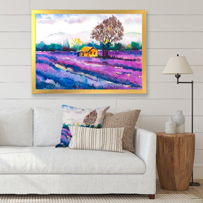 Maison de fermier solitaire sur un champ de lavande - peinture sur toile