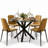 4 - Person Dining Table Sets With Glass Round Table & 4 Upholstered Chenille Chairs-1681749909