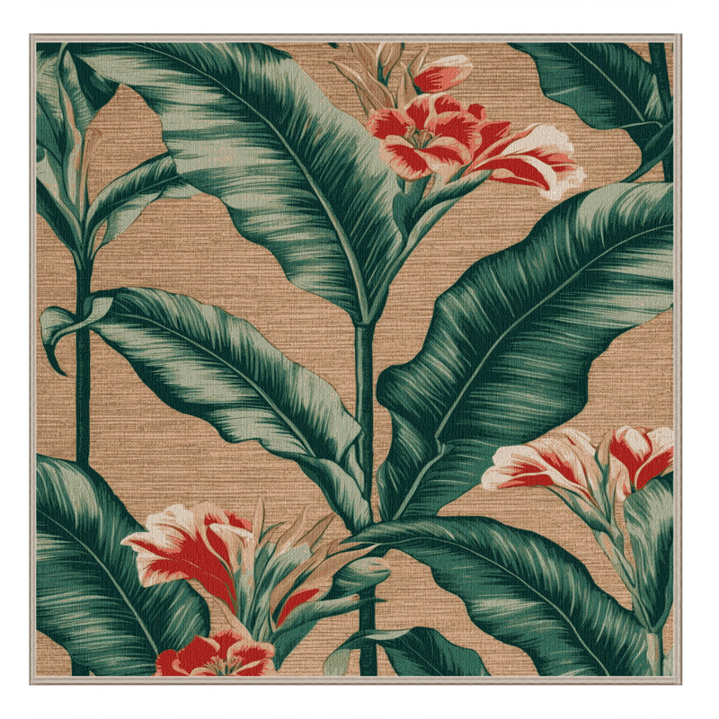 Machine Washable Botanical Beige Area Rug, Square 6'