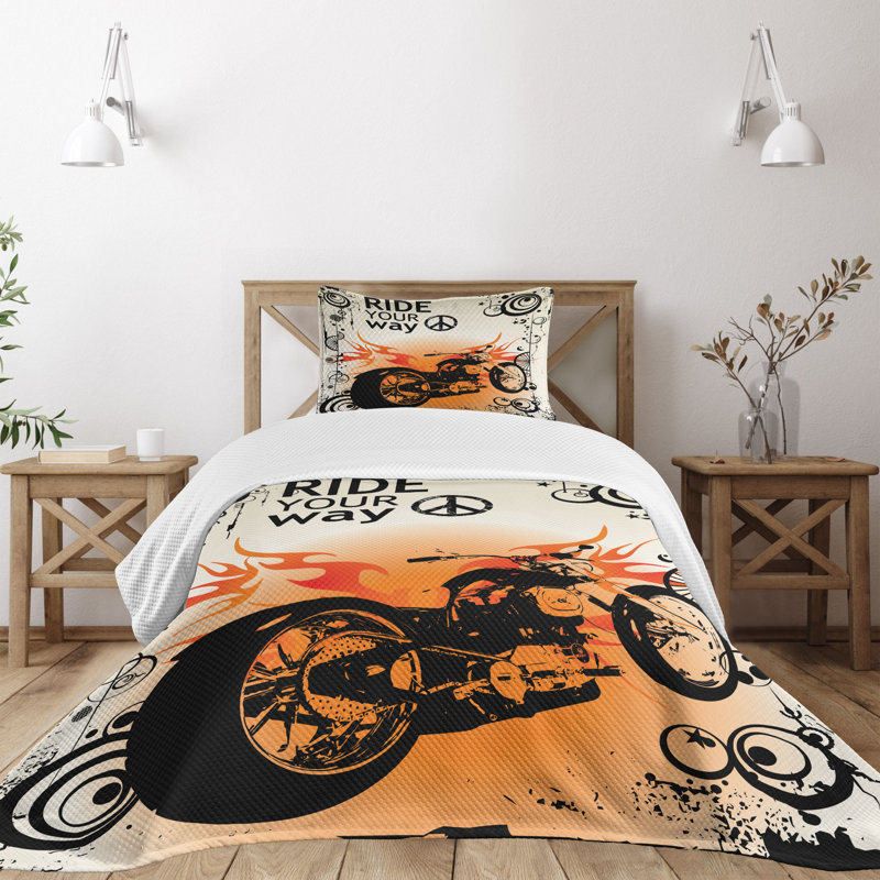 Twin Black and Orange Polyester Kids Bedspread Set