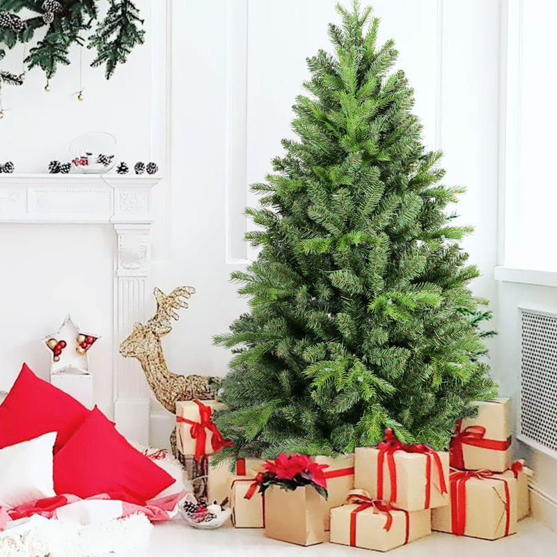 Arbre de Noël de 9 pi avec 2435 pointes mixtes en PE et branches, conception à charnières pour une installation rapide, installation classique de support en métal lourd, robuste