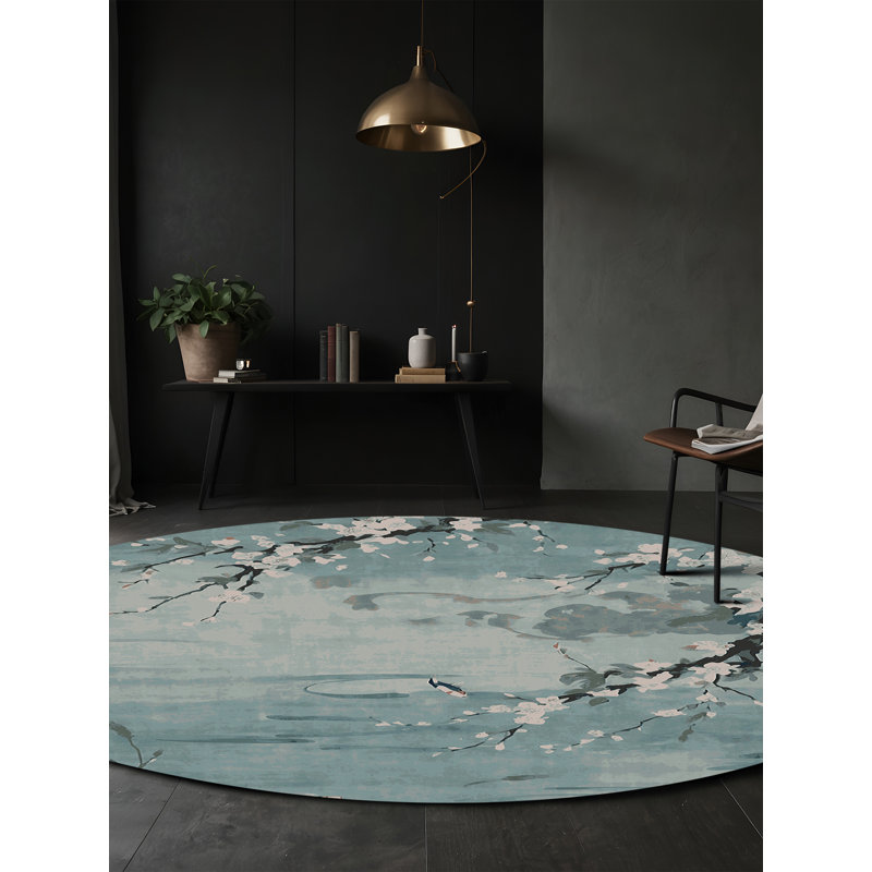 Tapis gris lavable à la machine, Rond 5 pi