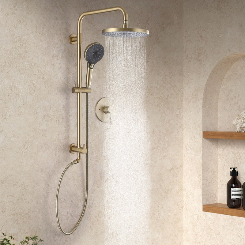 Robinet de douche mural 31 po avec valve à pression équilibrée anti-brûlure, Doré