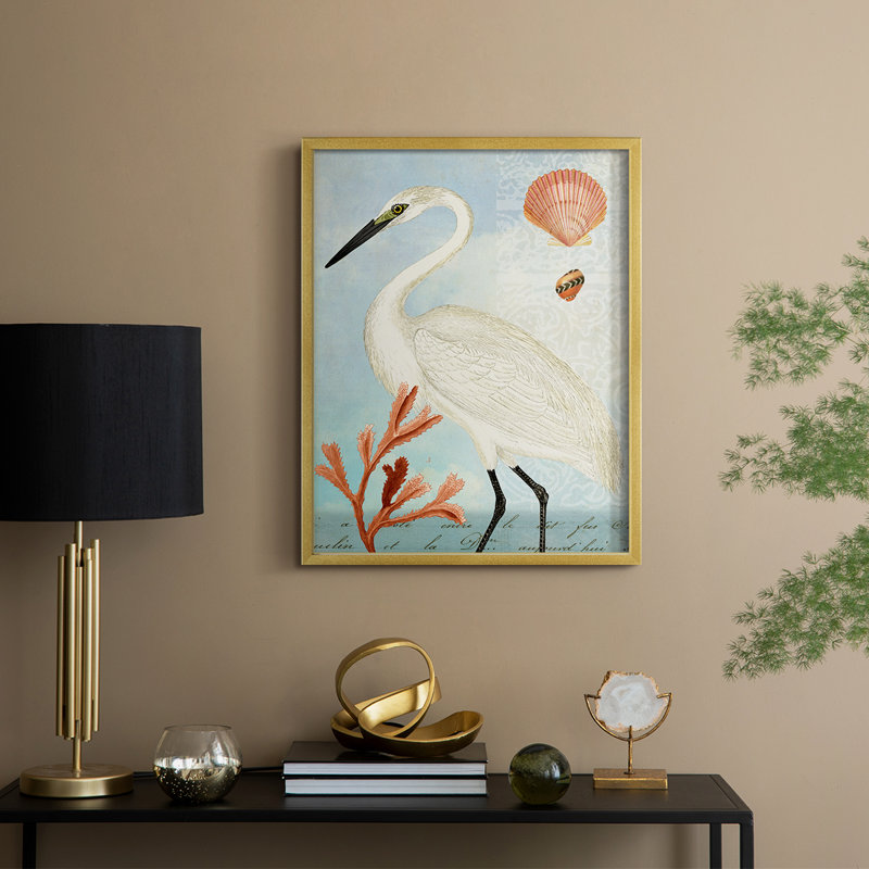 Blue Heron, reproduction encadrée - bois massif, H 11 po x l 9 po, Doré